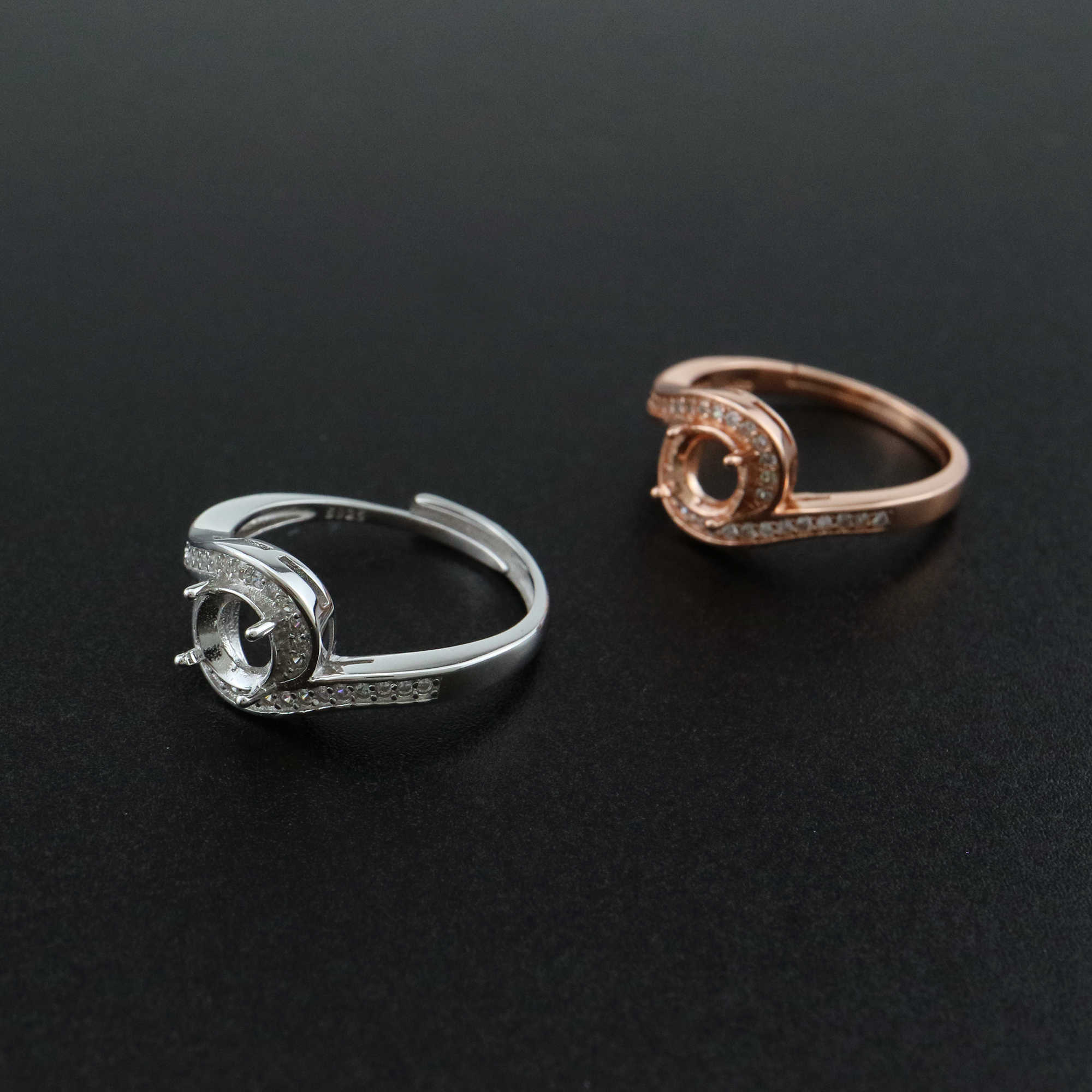 1Pcs 6MM Bypass Shank Round Prong Bezel Rose Gold Plated Solid 925 Sterling Silver Adjustable Ring Settings for Moissanite Gemstone DIY Supplies 1210055 - Click Image to Close